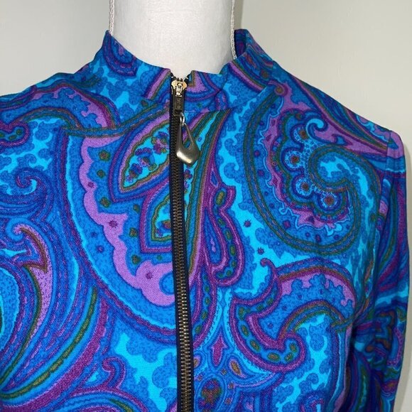 Young Tiffany Melbourne Dress Vintage Purple Turquoise Paisley Zipper Front - Picture 5 of 12